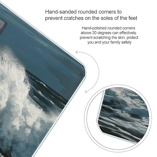 The Sea Waves Scale with LCD Easy-to-Read Anti-Slip Weight Digital Bathroom Scale Precision Weighing Scales Sturdy Tempered Glass Body Weight Scales for Daily Use