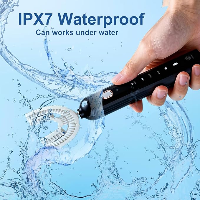 Ultrasonic U-Shaped Toothbrush for Adults Electric Toothbrush has 23760 Nylon BristlesAutomatic 360-degree Cleaning and Waterproof IPX7 4 Modes for Teeth Whitening (Black)