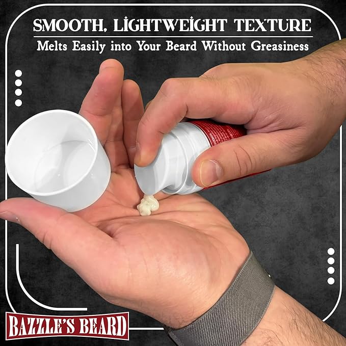 Bazzle's Beard Softener – Beard Balm Conditioner for Men with Biotin Softens Coarse Hair Deeply Moisturizes Facial Hair Conditions Skin and Adds Natural Shine Products for Mustache Care