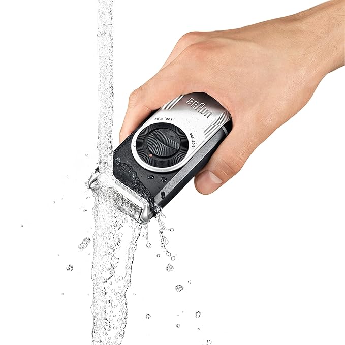 Braun MobileShave M-90 Travel Shaver Silver (Precision Trimmer Smart Foil Wide Floating Foil Washable)