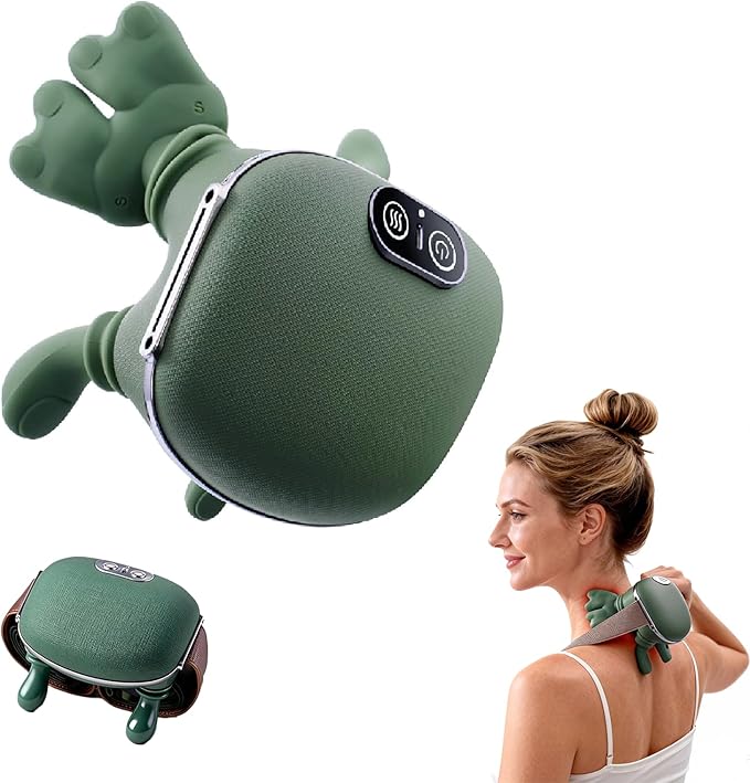 Real Touch Therapy Neck Massager USB-Powered Shiatsu Finger-Style Massager with Heating One Touch Point Deep Tissue Relief Ergonomic Fabric Finish for Home &amp Office Portable Mechanical Control