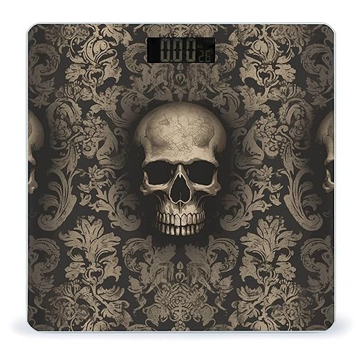Gothic Wallpaper Skull Bathroom Scale for Body Weight Bathroom Weighing Scale with Backlit LCD Display Highly Accurate Measures Weight Up to 180kg