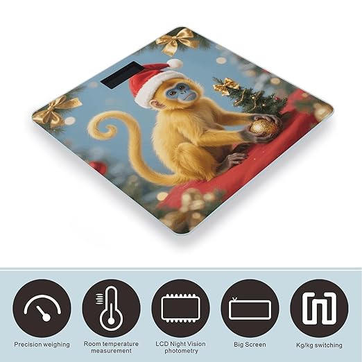 Christmas Monkey Scale for Body Weight Sturdy Tempered Glass Weighing Scales with LCD Display Accurate Digital Bathroom Scale Convenient Body Fat Smart Scales Easy Read