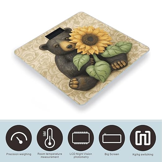 Sunflower and Bear Smart Scale for Body Weight Accurate Bathroom Scale with LED Display Digital Weight Scales Weighing Machine High Precision Scales for Bath Home