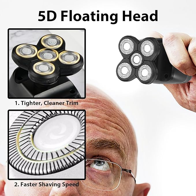 4 Pack Head Shaver Replacement Blades 5 Blades Shaver Replacement Heads for Bald Men Universal Head and Face Electric Razor Kit with 4 Cleaning Brush