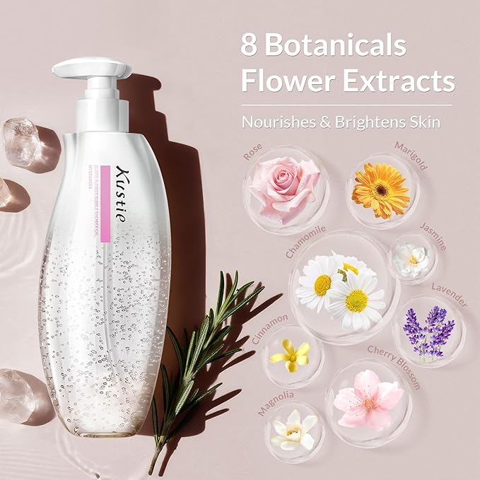 Kustie Tulip Oxygen Bubble Body Wash – Gentle Amino Acid Cleanser with 8 Floral Extracts &amp Alpha-Arbutin for Brightening Antioxidant Hydrating – Sweet Floral Scent Vegan &amp Sulfate-Free 16.