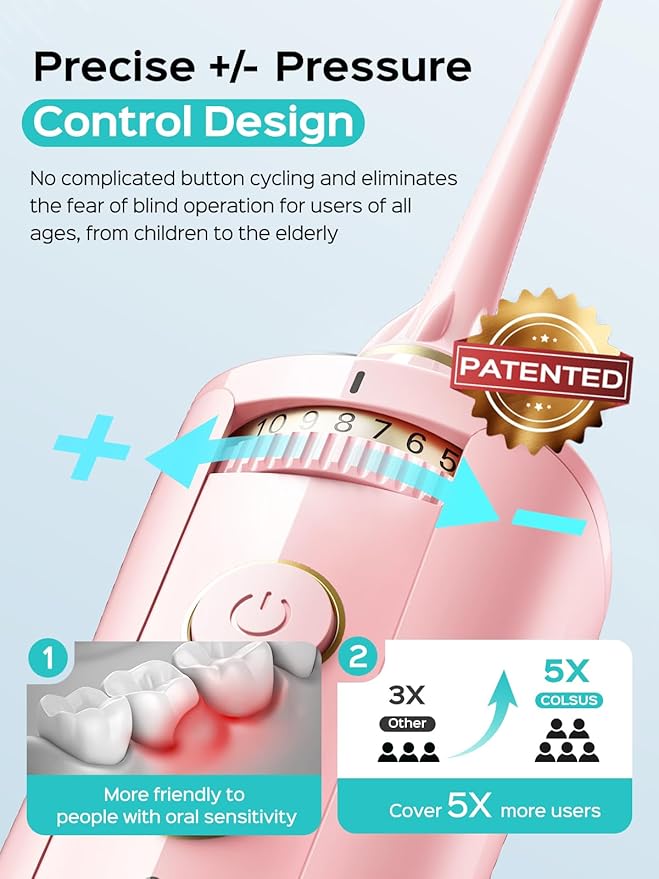 COSLUS E40 Portable Water Flosser for Teeth: 10 Pressure Settings Professional Water Dental Pick for Orthodontic Braces &amp Sensitive Gums - Cordless for Travel Use for Adults Teens BPA-Free