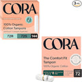 Cora Organic Feminine Care | Applicator and Non-Applicator Tampon Packs | Ultra-Absorbent Unscented Natural Non-Toxic | 72 Regular 72 Super 72 Super Plus Tampons | Bundle Pack