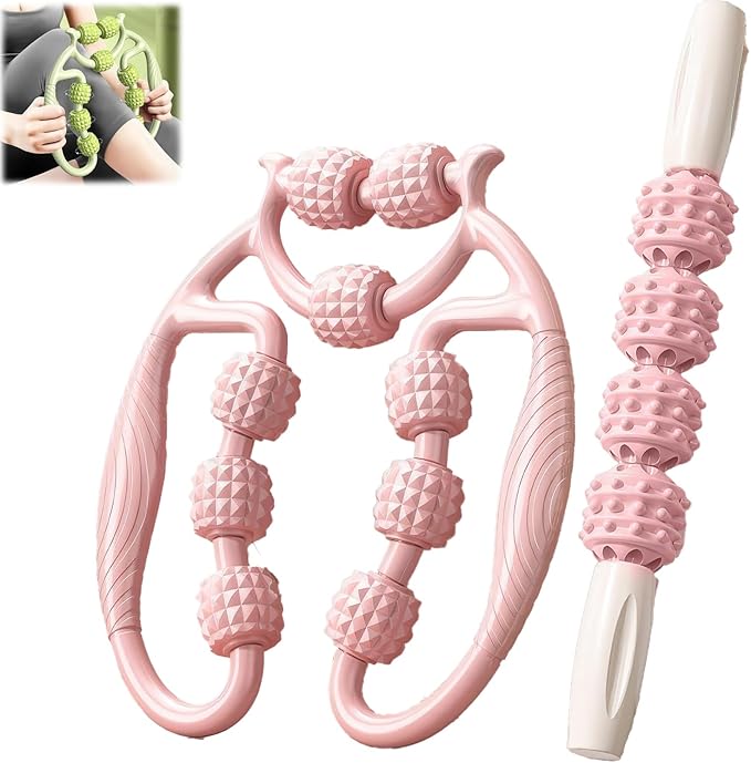 Nine-Wheel Circular Leg Clamp Roller - 360° Adjustable Circular Leg Clamp for Deep Tissue Massage Ergonomic Grip Portable Full-Body Clamp Massager (Pink)