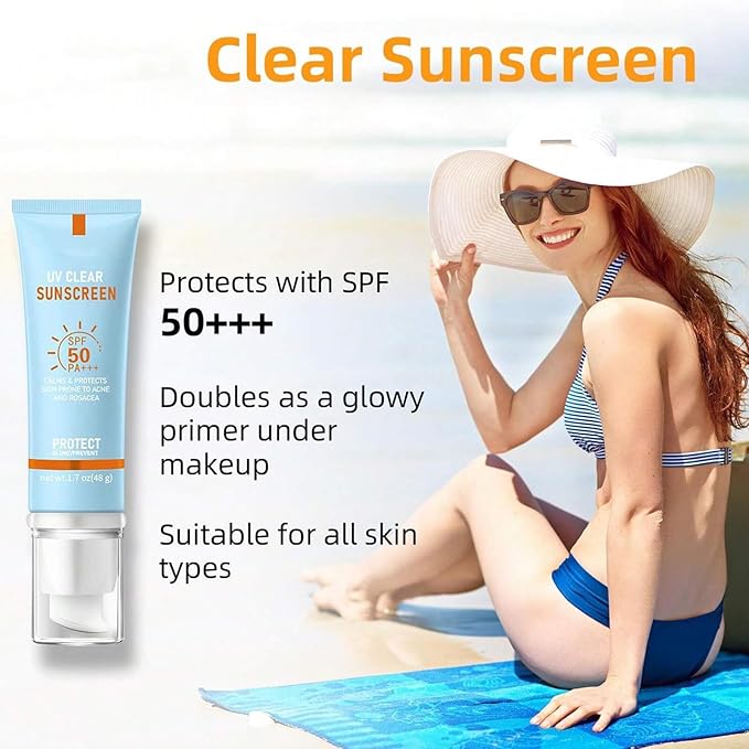 Hydrating Clear Face Sunscreen SPF 50 – Non-Sticky Sun Essence with Broad Spectrum UVA/UVB Protection Travel Size 50ml (1.7oz)