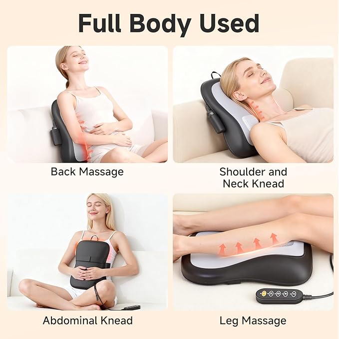 Shiatsu Back and Neck Massager for Pain Relief Deep Tissue Up and Down Rolling Back Massager with Heat 3D Kneading Massage for Office Home Car Birthday Gifts for Women Men Mom Dad