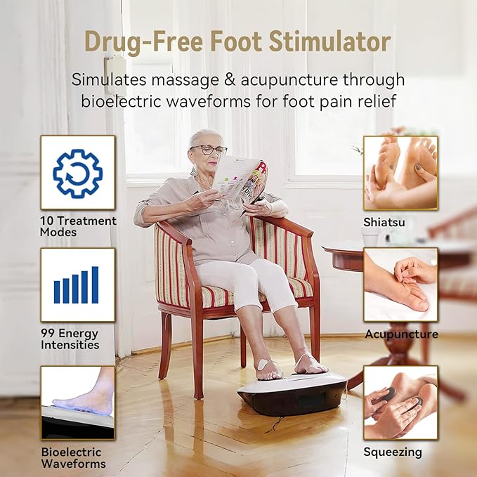FIT KING Neuropathy Pain Relief for Feet Massager EMS Foot Massager for Neuropathy with TENS Pads Foot Circulation Stimulator for Plantar Fasciitis Diabetes Feet Pain Relief