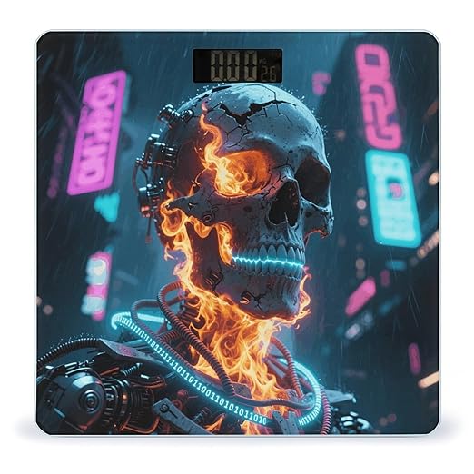 Skull with Burning Scale for Body Weight Sturdy Tempered Glass Weighing Scales with LCD Display Accurate Digital Bathroom Scale Convenient Body Fat Smart Scales Easy Read