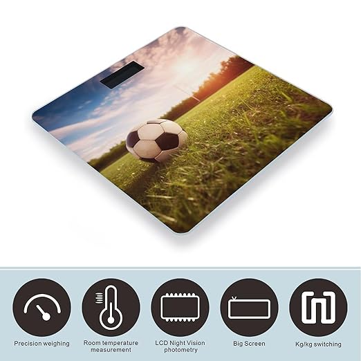 Soccer Ball on A Field Scale for Body Weight Highly Accurate Digital Bathroom Scale Sturdy Tempered Glass Weighing Scales with LCD Display Fashion Body Fat Smart Scales 400lb