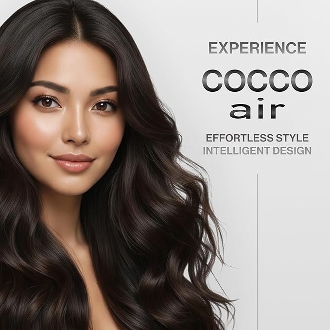 COCCO Iconic Air Ionic Hair Dryer Black – Professional High-Speed 110000 RPM Brushless Blow Dryer with Diffuser – Infrared Technology 4 Heat Modes Dual Voltage Lightweight Salon Hair Dryer