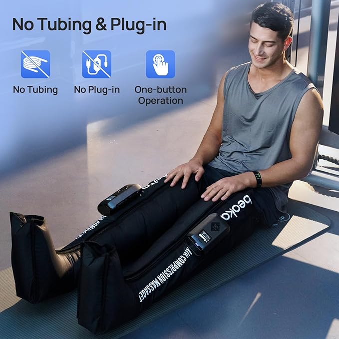 beoka Leg Massager for Circulation and Pain Relief Cordless Air Compression Boots with 5 Modes 15 Intensities for Athletes Runners and Travelers Leg Recovery System-L