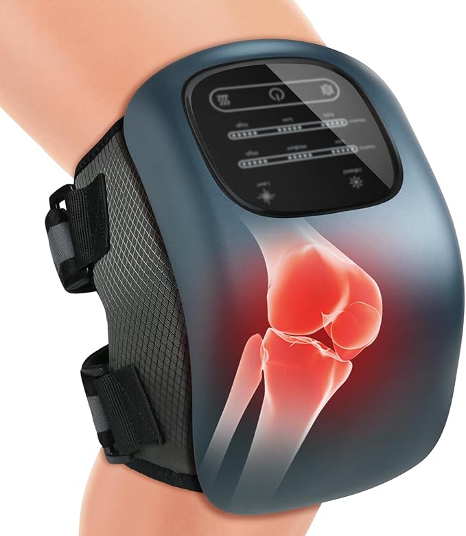 Knee Massager with Heat LED Screen and Vibration Cordless Knee Massager with Adjustable Straps and Timer