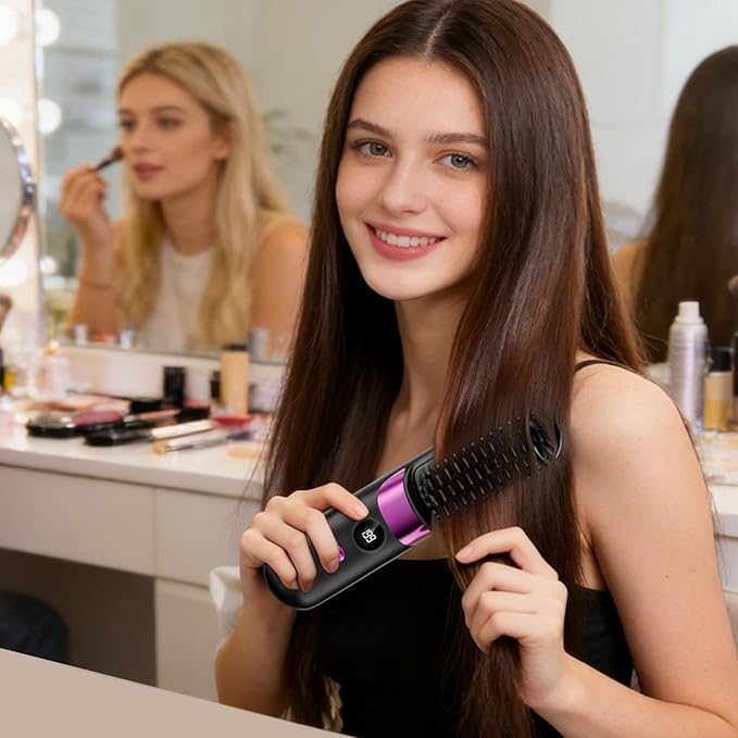 Hair Straightener Cordless | Rechargeable Hot Hairstyle Comb PortableAuto Off Straightening Brush | for Home Travel Apartment College Dorm Vacation Women Wife Family
