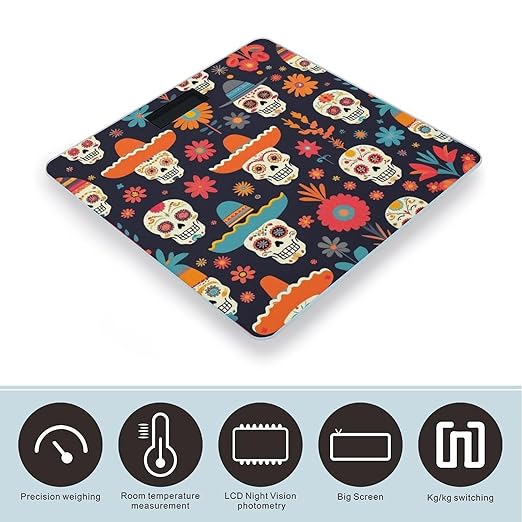 Automatic Switch Digital Bathroom Weighing Scale Smart Scale for Body Weight Day of The Dead Sugar Skulls and Flowers
