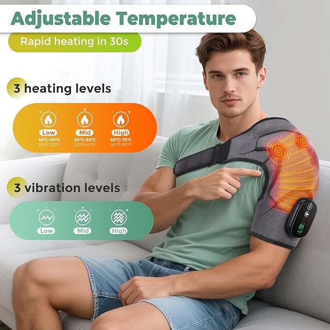 Shoulder Heating Pad with Massage Cordless Shoulder Heating Pad Shoulders Massager for Pain Relief Left Right Heated Shoulder Wrap for Rotator Cuff &amp Shoulder Brace Support