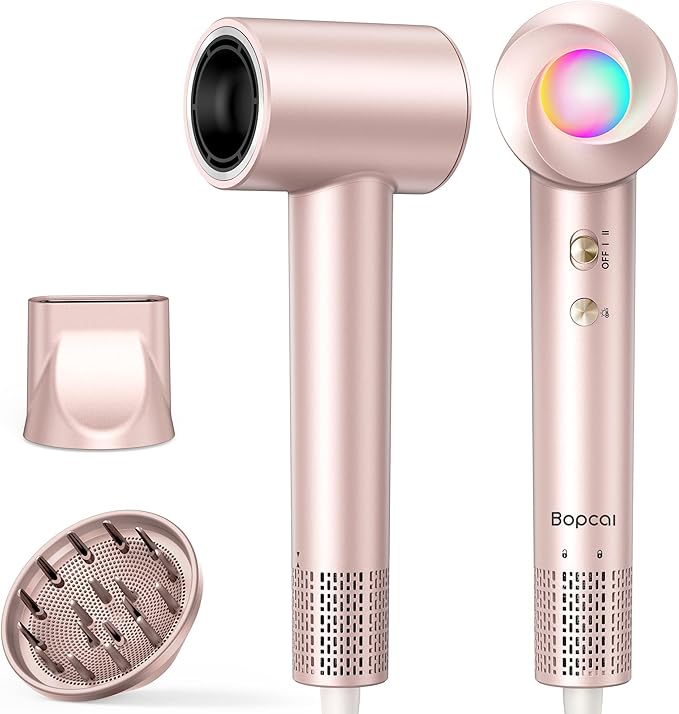 Hair Dryer 160000 RPM High-Speed Ionic Blow Dryer with Diffuser Professional Hairdryer for Fast Drying 500 Million Negative Ions Low Noise Compact Hair Blow Dryer for All Hair Types Metallic