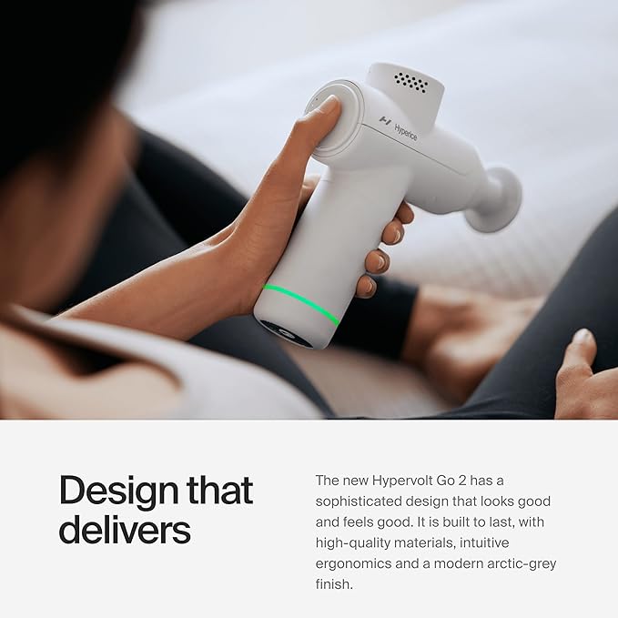 Hyperice Hypervolt Go 2 - Arctic Grey - Featuring Quiet Glide Technology - Handheld Percussion Massage Gun - 3 Speeds 2 Interchangeable Heads - Helps Relieve Sore Muscles and Stiffness