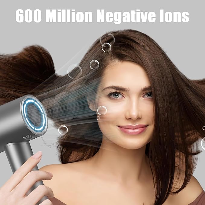 slopehill 110000 RPM Professional Hair Dryer - 0.8lb Ultra-Lightweight 2 Billion Ion Technology for 98% Frizz Reduction AI Smart-Temp Control Magnetic Attachments for All Hair Types (Dark Grey)