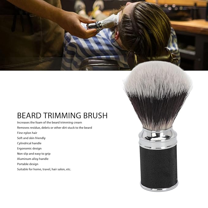 Beard Brush Beard Trimming Cleaning Brush Professional Men Beard Cream Soap Foaming Brush Aluminum Alloy Nylon Hair for Home Hair Salon Nylon Hair Beard