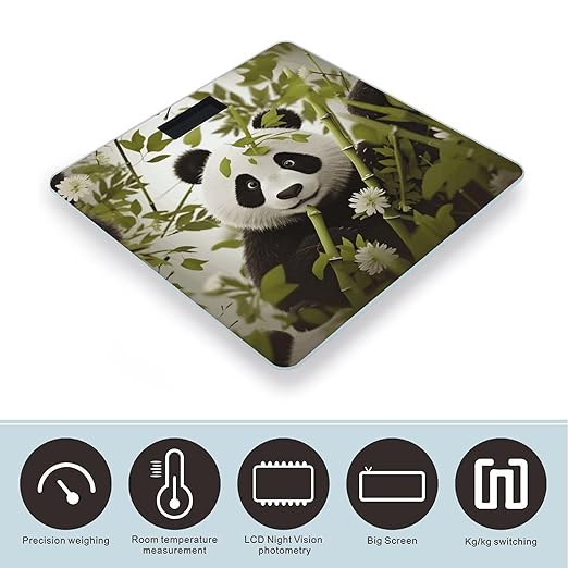 Panda &amp Bamboo Scale for Body Weight Anti-Slip Tempered Glass Digital Bathroom Scales Clear LCD Display Weighing Scale Safe Rounded Corners Smart Scales
