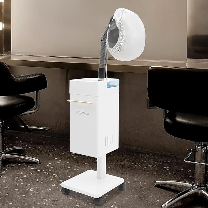 DYRABREST Professional Nano Hair Steamer Heavy-Duty Nano Steam Hair Treatment Machine Freestanding Multi-Function Hair Care Steamer for Color Spa Scalp Care 4 Wheels &amp External Tank (White)