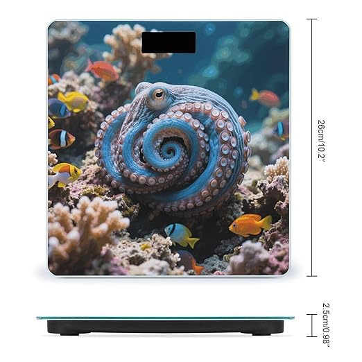Blue-Ringed Octopus Scale for Body Weight Sturdy Tempered Glass Weighing Scales with LCD Display Accurate Digital Bathroom Scale Convenient Body Fat Smart Scales Easy Read