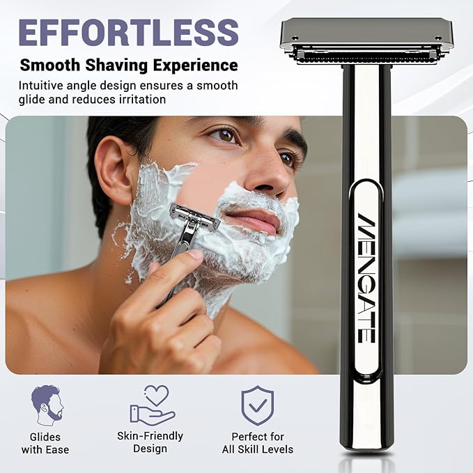 Adjustable 2-Blade Safety Razor Set with Magnetic Head for Men Women - with 10 Blades Shave Brush - Precision Shaving Reusable &amp Plastic-Free Shaver for Beard Head Leg Shaving