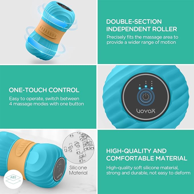 VOYOR-HEALTH Vibrating Peanut Massage Ball Roller Electric Double Lacrosse Massage Ball with 4 Intensities for Muscle Pain Relief Rechargeable Deep Tissue Massage Yoga Sports Fitness MB300 (Blue)