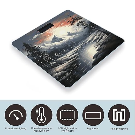 Paint Landscape Scale for Body Weight Anti-Slip Digital Bathroom Scale Sturdy Toughened Glass Weighing Scales High Precision Safe Rounded Corners Smart Scales