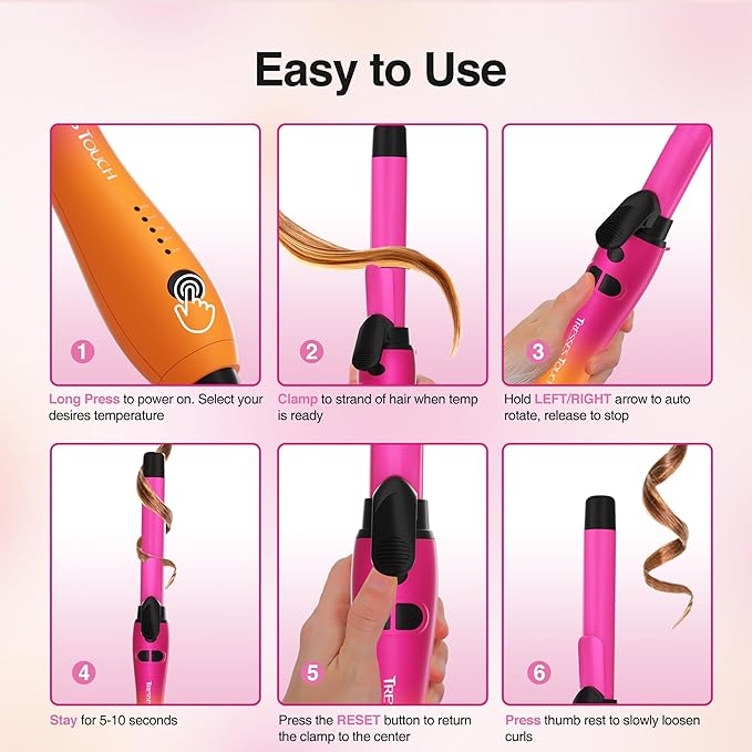 Extra-Long Barrel Rotating Curling Iron with Short Clamp Automatic Curling Iron 1 Inch Creates Loose Curls – for Medium and Long Hair High Heat 410°F Instant Heat up Double Ceramic Dual Voltage