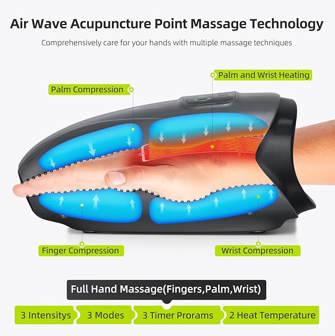 Hand Massager with Heat Cordless Rechargeable 3 Heating 3 Massage Mode 3 Instensity Type-C Charger