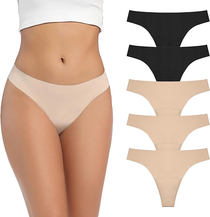 Women's Incontinence Thong Panties Washable Light Absorbency Leak Proof Underwear Bladder Control 5 Pack (2 Black-3 Beige XL)