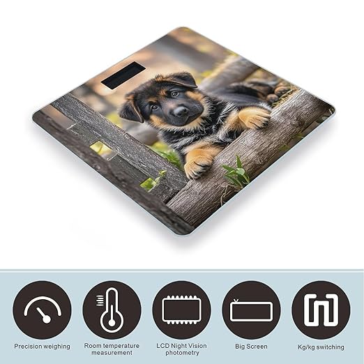 German Shepherd Puppy Scale for Body Weight Highly Accurate Digital Bathroom Body Scale Digital Bathroom Scales for People Anti-Slip Large LCD Display Smart Scales