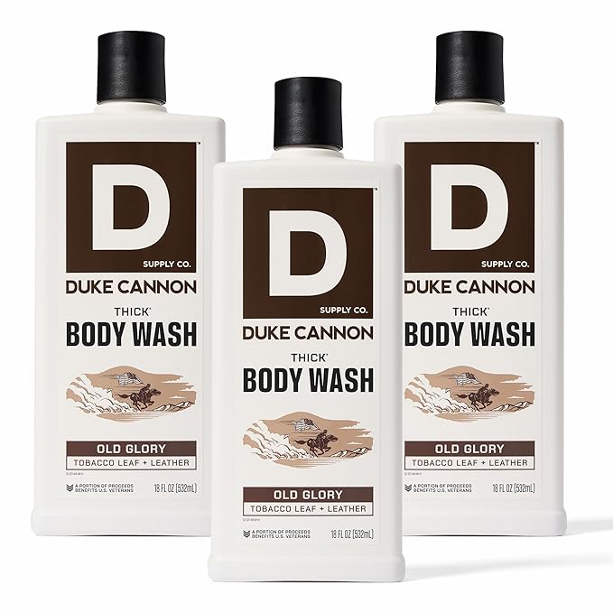Duke Cannon Supply Co. Thick High-Viscosity Body Wash for Men Smells Like Old Glory - Plant-Based Thickeners Superior Lather Natural Exfoliate 17.5 oz. (3 Pack)