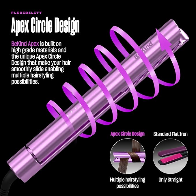Bekind Apex 2-in-1 Hair Straightener Flat Iron | 1“ 460°F Straightener &amp Curler for All Hairstyles | UltraSmooth Tech | 15s Fast Heating &amp Temp Memory | Gift Set for Girls Women (Violet Bloom)