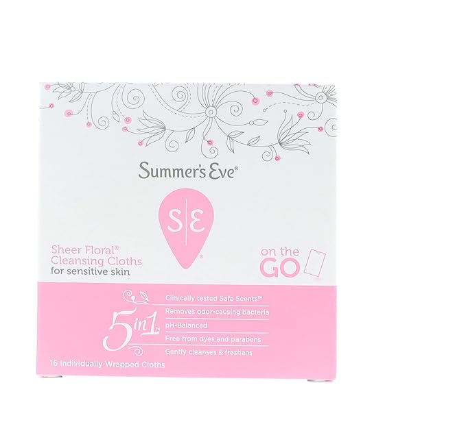 Summer's Eve Sheer Floral Daily Refreshing Feminine Wipes Removes Odor pH balanced 16 count (Pack of 12)
