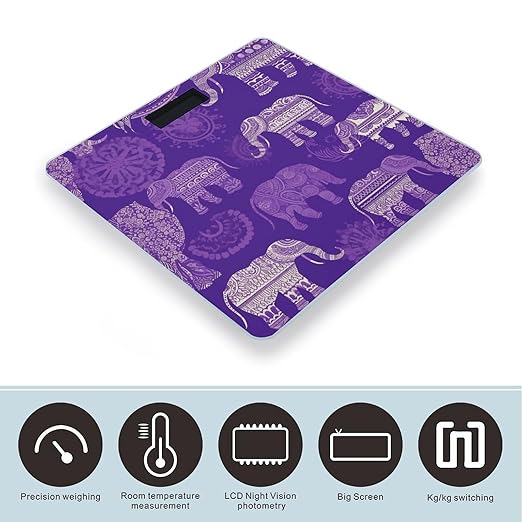 Purple Elephant Scale for Body Weight Anti-Slip Tempered Glass Digital Bathroom Scales Clear LCD Display Weighing Scale Safe Rounded Corners Smart Scales