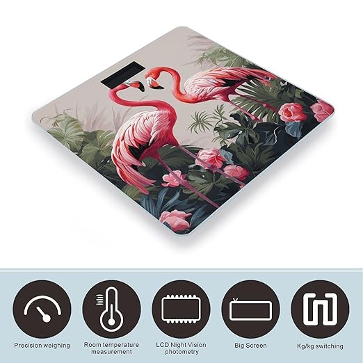 Pink Flamingo Birds on Background Digital Bathroom Scale for Body Weight Weighing Scale with Backlit LCD Display High Precision Measurements &amp Measures Weight Up to 180kg