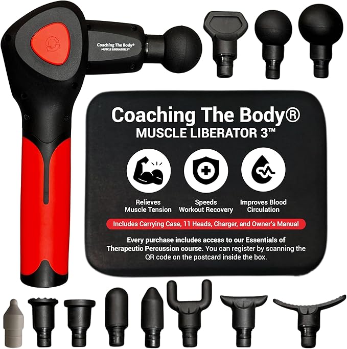 Muscle Liberator 3 – Quiet Portable Massage Gun with 4-Position Rotating Head 16 Selectable Speeds &amp CTB Silicone Trigger Point Head – Rechargeable 4-25 Hours Battery Life 2.5lb