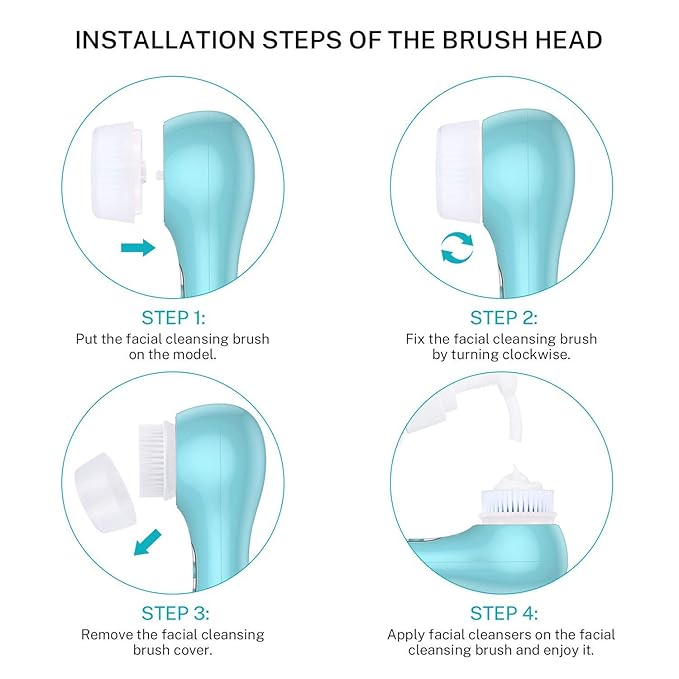 Facial Cleansing Brush Head Replacement Facial Cleanse Brush Head Normal Sensitive Facial Brush Heads for Acne Prone Clogged Enlarged Pore Deep Pore Sensitive Skins (4Pack/White)