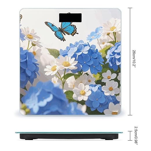 Hydrangeas Daisies Butterflies Scale for Body Weight Sturdy Tempered Glass Weighing Scales with LCD Display Accurate Digital Bathroom Scale Convenient Body Fat Smart Scales Easy Read