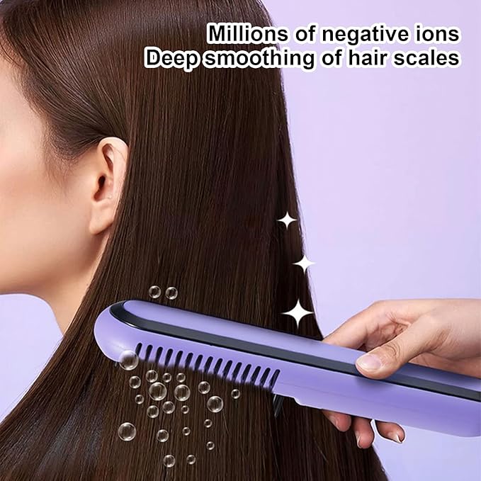 Hair Straightener 3-Position Temperature Adjustment Cordless Hair Straightener Dual MCH Ceramic chip Heating Hair Straightener Brush Brush Suitable for Home and Salon (Purple)