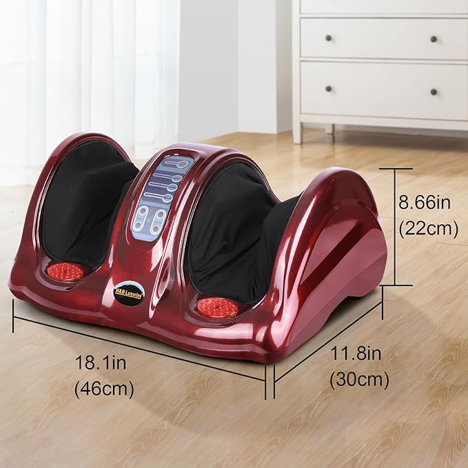 H&ampB Luxuries Shiatsu Foot Massager Machine with Remote Controller Kneading and Rolling Home Massagers for Feet Ankle Calf Leg Ideally for Men Women Father Mom Parents and The Elderly Red