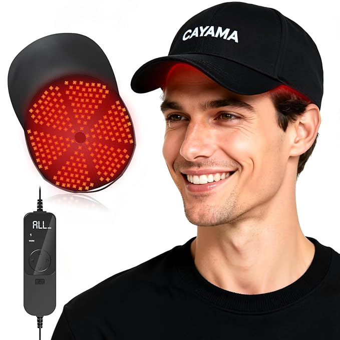 CAYAMA Red Light Hair Growth Cap for Men &amp Women 528 Total Light Emitters Full-Scalp Coverage Adjustable Fit At-Home Scalp Care