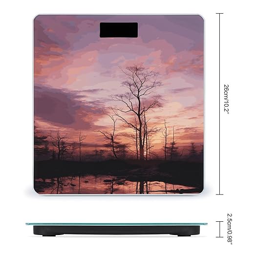 Pink Dusk Background Scale for Body Weight Anti-Slip Digital Bathroom Scale Sturdy Toughened Glass Weighing Scales High Precision Safe Rounded Corners Smart Scales